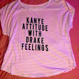 Kanye attitude with drake feelings PacSun pink and white striped shirt
